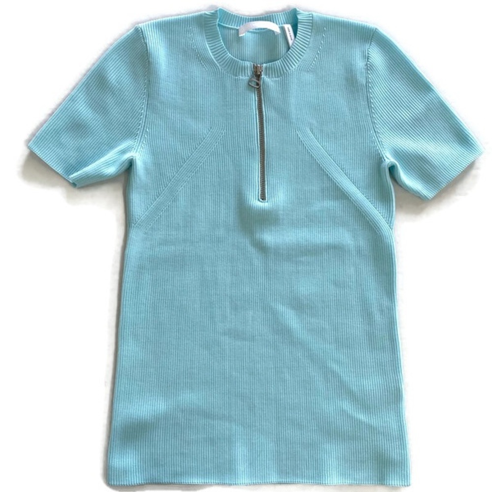 Helmut Lang XS knit Aqua Short Sleeve Sweater